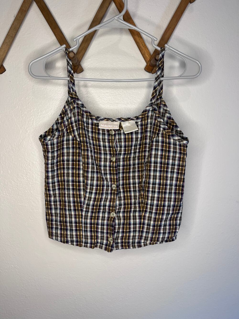 Vintage Maurices Plaid Button Down Crop Tank Top Cotton Womens Medium